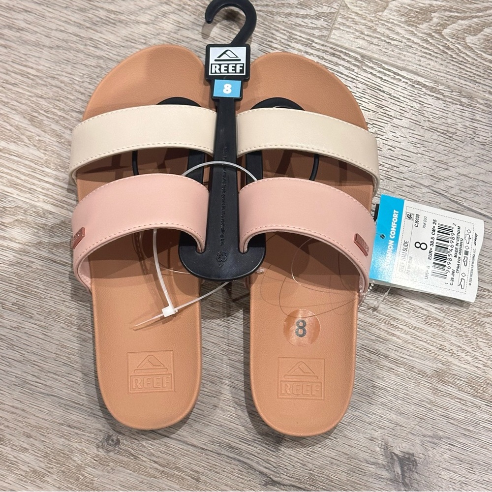 Reef Hali Slide Pink and Cream Dual Strap Slide Sandals